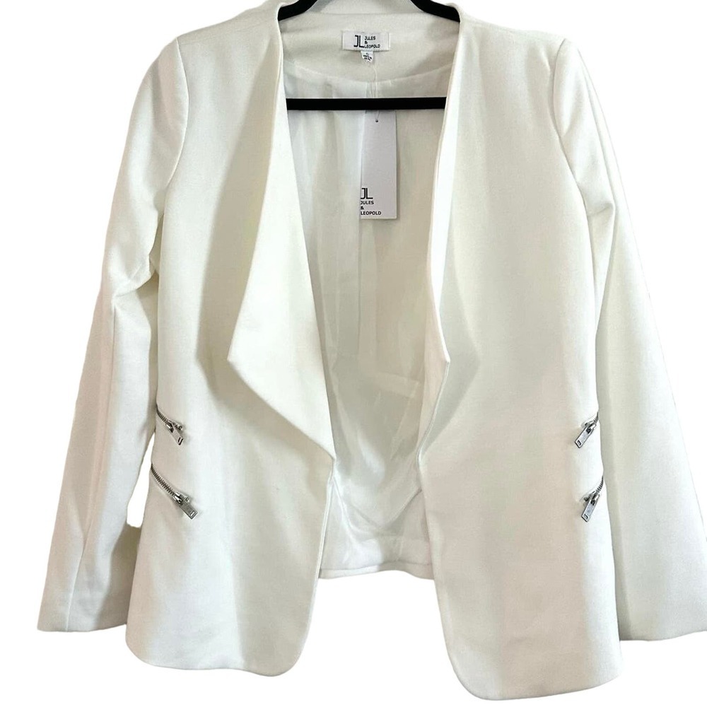NWT Jules & Leopold White Open Front Zipper Pocket Detail - Small